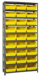 Quantum Storage - 27 Bin Store-More Shelf Bin System - 36 Inch Overall Width x 12 Inch Overall Depth x 75 Inch Overall Height, Yellow Polypropylene Bins - Americas Industrial Supply