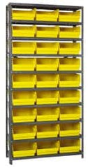 Quantum Storage - 27 Bin Store-More Shelf Bin System - 36 Inch Overall Width x 12 Inch Overall Depth x 75 Inch Overall Height, Yellow Polypropylene Bins - Americas Industrial Supply