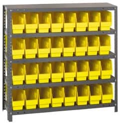 Quantum Storage - 32 Bin Store-More Shelf Bin System - 36 Inch Overall Width x 12 Inch Overall Depth x 39 Inch Overall Height, Yellow Polypropylene Bins - Americas Industrial Supply