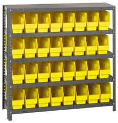 Quantum Storage - 32 Bin Store-More Shelf Bin System - 36 Inch Overall Width x 12 Inch Overall Depth x 39 Inch Overall Height, Yellow Polypropylene Bins - Americas Industrial Supply