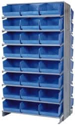Quantum Storage - 48 Bin Store-More Sloped Shelving System - 36 Inch Overall Width x 24 Inch Overall Depth x 63-1/2 Inch Overall Height, Blue Polypropylene Bins - Americas Industrial Supply