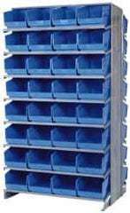 Quantum Storage - 64 Bin Store-More Sloped Shelving System - 36 Inch Overall Width x 24 Inch Overall Depth x 63-1/2 Inch Overall Height, Blue Polypropylene Bins - Americas Industrial Supply