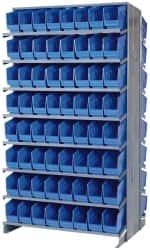 Quantum Storage - 128 Bin Store-More Sloped Shelving System - 36 Inch Overall Width x 24 Inch Overall Depth x 63-1/2 Inch Overall Height, Blue Polypropylene Bins - Americas Industrial Supply