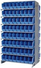 Quantum Storage - 128 Bin Store-More Sloped Shelving System - 36 Inch Overall Width x 24 Inch Overall Depth x 63-1/2 Inch Overall Height, Blue Polypropylene Bins - Americas Industrial Supply