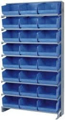 Quantum Storage - 24 Bin Store-More Sloped Shelving System - 36 Inch Overall Width x 12 Inch Overall Depth x 63-1/2 Inch Overall Height, Blue Polypropylene Bins - Americas Industrial Supply