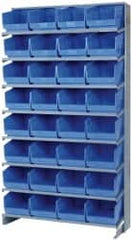Quantum Storage - 32 Bin Store-More Sloped Shelving System - 36 Inch Overall Width x 12 Inch Overall Depth x 63-1/2 Inch Overall Height, Blue Polypropylene Bins - Americas Industrial Supply