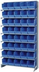 Quantum Storage - 40 Bin Store-More Sloped Shelving System - 36 Inch Overall Width x 12 Inch Overall Depth x 63-1/2 Inch Overall Height, Blue Polypropylene Bins - Americas Industrial Supply