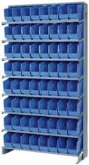 Quantum Storage - 64 Bin Store-More Sloped Shelving System - 36 Inch Overall Width x 12 Inch Overall Depth x 63-1/2 Inch Overall Height, Blue Polypropylene Bins - Americas Industrial Supply