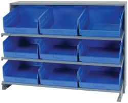 Quantum Storage - 9 Bin Store-More Sloped Shelving System - 36 Inch Overall Width x 12 Inch Overall Depth x 26-1/2 Inch Overall Height, Blue Polypropylene Bins - Americas Industrial Supply
