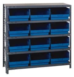 Quantum Storage - 12 Bin Store-More Shelf Bin System - 36 Inch Overall Width x 18 Inch Overall Depth x 39 Inch Overall Height, Blue Polypropylene Bins - Americas Industrial Supply