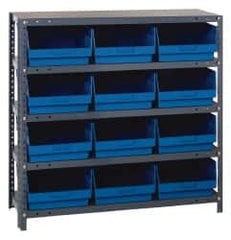 Quantum Storage - 12 Bin Store-More Shelf Bin System - 36 Inch Overall Width x 18 Inch Overall Depth x 39 Inch Overall Height, Blue Polypropylene Bins - Americas Industrial Supply