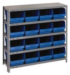 Quantum Storage - 16 Bin Store-More Shelf Bin System - 36 Inch Overall Width x 18 Inch Overall Depth x 39 Inch Overall Height, Blue Polypropylene Bins - Americas Industrial Supply