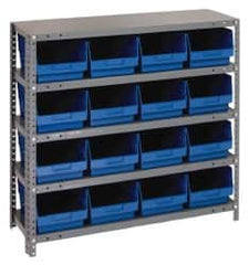Quantum Storage - 16 Bin Store-More Shelf Bin System - 36 Inch Overall Width x 18 Inch Overall Depth x 39 Inch Overall Height, Blue Polypropylene Bins - Americas Industrial Supply