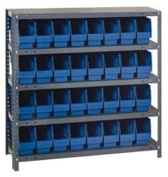 Quantum Storage - 32 Bin Store-More Shelf Bin System - 36 Inch Overall Width x 18 Inch Overall Depth x 39 Inch Overall Height, Blue Polypropylene Bins - Americas Industrial Supply