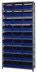 Quantum Storage - 27 Bin Store-More Shelf Bin System - 36 Inch Overall Width x 18 Inch Overall Depth x 75 Inch Overall Height, Blue Polypropylene Bins - Americas Industrial Supply