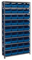 Quantum Storage - 36 Bin Store-More Shelf Bin System - 36 Inch Overall Width x 18 Inch Overall Depth x 75 Inch Overall Height, Blue Polypropylene Bins - Americas Industrial Supply