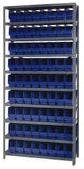 Quantum Storage - 72 Bin Store-More Shelf Bin System - 36 Inch Overall Width x 18 Inch Overall Depth x 75 Inch Overall Height, Blue Polypropylene Bins - Americas Industrial Supply