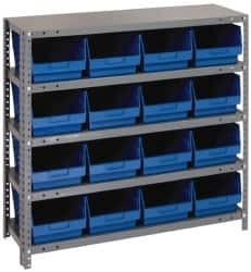 Quantum Storage - 16 Bin Store-More Shelf Bin System - 36 Inch Overall Width x 12 Inch Overall Depth x 39 Inch Overall Height, Blue Polypropylene Bins - Americas Industrial Supply