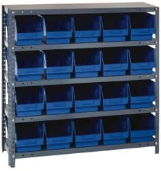 Quantum Storage - 20 Bin Store-More Shelf Bin System - 36 Inch Overall Width x 12 Inch Overall Depth x 39 Inch Overall Height, Blue Polypropylene Bins - Americas Industrial Supply