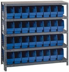 Quantum Storage - 32 Bin Store-More Shelf Bin System - 36 Inch Overall Width x 12 Inch Overall Depth x 39 Inch Overall Height, Blue Polypropylene Bins - Americas Industrial Supply