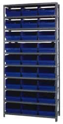Quantum Storage - 27 Bin Store-More Shelf Bin System - 36 Inch Overall Width x 12 Inch Overall Depth x 75 Inch Overall Height, Blue Polypropylene Bins - Americas Industrial Supply