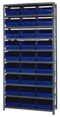 Quantum Storage - 27 Bin Store-More Shelf Bin System - 36 Inch Overall Width x 12 Inch Overall Depth x 75 Inch Overall Height, Blue Polypropylene Bins - Americas Industrial Supply
