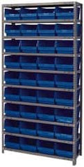 Quantum Storage - 36 Bin Store-More Shelf Bin System - 36 Inch Overall Width x 12 Inch Overall Depth x 75 Inch Overall Height, Blue Polypropylene Bins - Americas Industrial Supply
