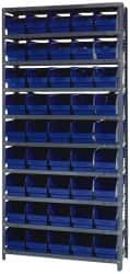 Quantum Storage - 45 Bin Store-More Shelf Bin System - 36 Inch Overall Width x 12 Inch Overall Depth x 75 Inch Overall Height, Blue Polypropylene Bins - Americas Industrial Supply