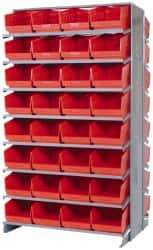 Quantum Storage - 64 Bin Store-More Sloped Shelving System - 36 Inch Overall Width x 24 Inch Overall Depth x 63-1/2 Inch Overall Height, Red Polypropylene Bins - Americas Industrial Supply