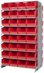Quantum Storage - 64 Bin Store-More Sloped Shelving System - 36 Inch Overall Width x 24 Inch Overall Depth x 63-1/2 Inch Overall Height, Red Polypropylene Bins - Americas Industrial Supply