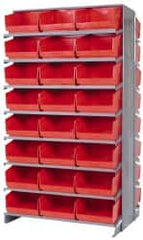 Quantum Storage - 48 Bin Store-More Sloped Shelving System - 36 Inch Overall Width x 24 Inch Overall Depth x 63-1/2 Inch Overall Height, Red Polypropylene Bins - Americas Industrial Supply