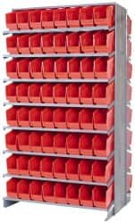 Quantum Storage - 128 Bin Store-More Sloped Shelving System - 36 Inch Overall Width x 24 Inch Overall Depth x 63-1/2 Inch Overall Height, Red Polypropylene Bins - Americas Industrial Supply