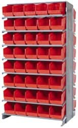 Quantum Storage - 80 Bin Store-More Sloped Shelving System - 36 Inch Overall Width x 24 Inch Overall Depth x 63-1/2 Inch Overall Height, Red Polypropylene Bins - Americas Industrial Supply