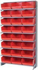 Quantum Storage - 24 Bin Store-More Sloped Shelving System - 36 Inch Overall Width x 12 Inch Overall Depth x 63-1/2 Inch Overall Height, Red Polypropylene Bins - Americas Industrial Supply