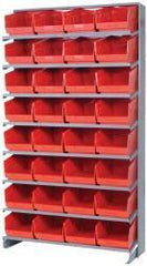 Quantum Storage - 32 Bin Store-More Sloped Shelving System - 36 Inch Overall Width x 12 Inch Overall Depth x 63-1/2 Inch Overall Height, Red Polypropylene Bins - Americas Industrial Supply