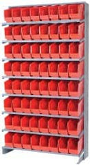 Quantum Storage - 64 Bin Store-More Sloped Shelving System - 36 Inch Overall Width x 12 Inch Overall Depth x 63-1/2 Inch Overall Height, Red Polypropylene Bins - Americas Industrial Supply