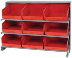 Quantum Storage - 9 Bin Store-More Sloped Shelving System - 36 Inch Overall Width x 12 Inch Overall Depth x 26-1/2 Inch Overall Height, Red Polypropylene Bins - Americas Industrial Supply