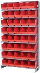 Quantum Storage - 40 Bin Store-More Sloped Shelving System - 36 Inch Overall Width x 12 Inch Overall Depth x 63-1/2 Inch Overall Height, Red Polypropylene Bins - Americas Industrial Supply