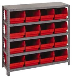 Quantum Storage - 16 Bin Store-More Shelf Bin System - 36 Inch Overall Width x 18 Inch Overall Depth x 39 Inch Overall Height, Red Polypropylene Bins - Americas Industrial Supply