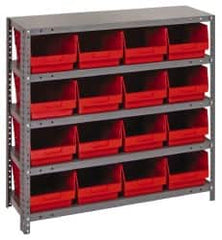 Quantum Storage - 16 Bin Store-More Shelf Bin System - 36 Inch Overall Width x 18 Inch Overall Depth x 39 Inch Overall Height, Red Polypropylene Bins - Americas Industrial Supply