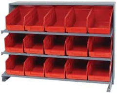 Quantum Storage - 15 Bin Store-More Sloped Shelving System - 36 Inch Overall Width x 12 Inch Overall Depth x 26-1/2 Inch Overall Height, Red Polypropylene Bins - Americas Industrial Supply