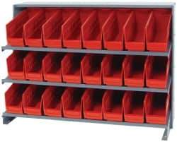 Quantum Storage - 24 Bin Store-More Sloped Shelving System - 36 Inch Overall Width x 12 Inch Overall Depth x 26-1/2 Inch Overall Height, Red Polypropylene Bins - Americas Industrial Supply