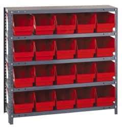Quantum Storage - 20 Bin Store-More Shelf Bin System - 36 Inch Overall Width x 18 Inch Overall Depth x 39 Inch Overall Height, Red Polypropylene Bins - Americas Industrial Supply