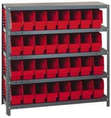 Quantum Storage - 32 Bin Store-More Shelf Bin System - 36 Inch Overall Width x 18 Inch Overall Depth x 39 Inch Overall Height, Red Polypropylene Bins - Americas Industrial Supply