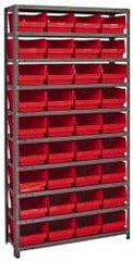 Quantum Storage - 36 Bin Store-More Shelf Bin System - 36 Inch Overall Width x 18 Inch Overall Depth x 75 Inch Overall Height, Red Polypropylene Bins - Americas Industrial Supply