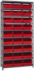 Quantum Storage - 27 Bin Store-More Shelf Bin System - 36 Inch Overall Width x 18 Inch Overall Depth x 75 Inch Overall Height, Red Polypropylene Bins - Americas Industrial Supply