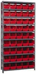 Quantum Storage - 45 Bin Store-More Shelf Bin System - 36 Inch Overall Width x 18 Inch Overall Depth x 75 Inch Overall Height, Red Polypropylene Bins - Americas Industrial Supply