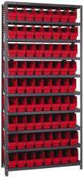 Quantum Storage - 72 Bin Store-More Shelf Bin System - 36 Inch Overall Width x 18 Inch Overall Depth x 75 Inch Overall Height, Red Polypropylene Bins - Americas Industrial Supply