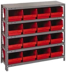 Quantum Storage - 16 Bin Store-More Shelf Bin System - 36 Inch Overall Width x 12 Inch Overall Depth x 39 Inch Overall Height, Red Polypropylene Bins - Americas Industrial Supply