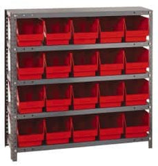 Quantum Storage - 20 Bin Store-More Shelf Bin System - 36 Inch Overall Width x 12 Inch Overall Depth x 39 Inch Overall Height, Red Polypropylene Bins - Americas Industrial Supply